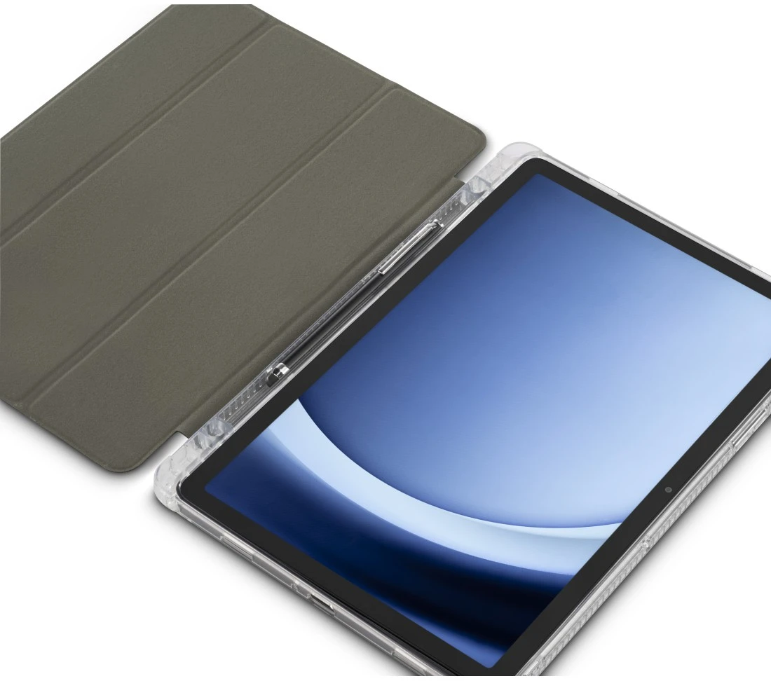 Tablet mit Hülle, ein Stift ist am Rand befestigt.