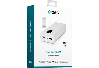 TTEC PowerSlim Trio LCD 20.000mAh PD 22,5W Dahili Kablolu Taşınabilir Şarj Aleti Beyaz_3