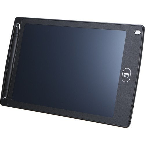Solda bir kalem bulunan siyah tablet.