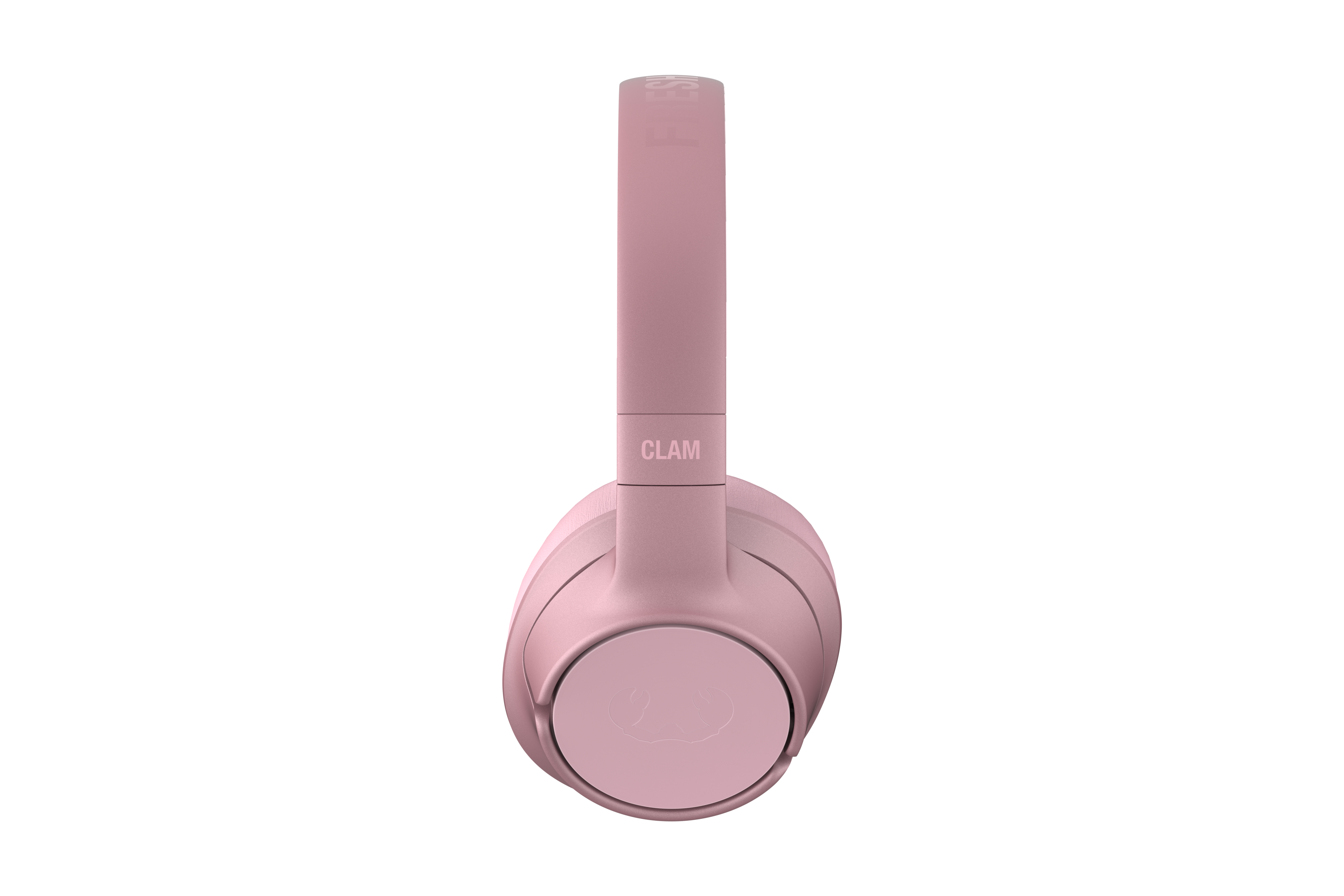 Beyaz zemin üzerinde pembe kulaklık. CLAM kelimesi görünür. Kulaklıklar açık pembe renktedir.
