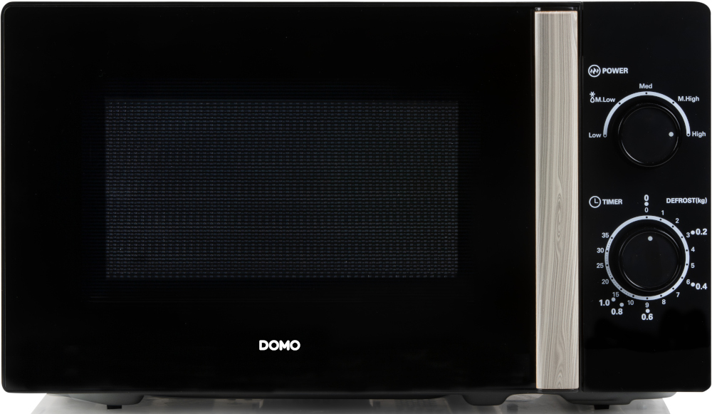 Four à micro-ondes noir avec panneau de contrôle à droite.