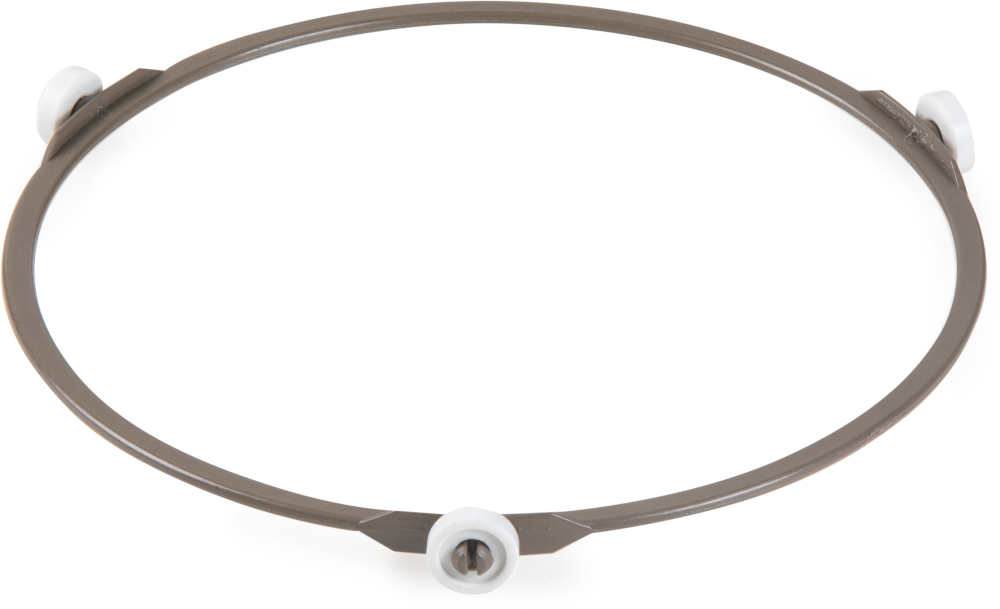Un anneau de four circulaire avec trois roues blanches sur fond blanc.