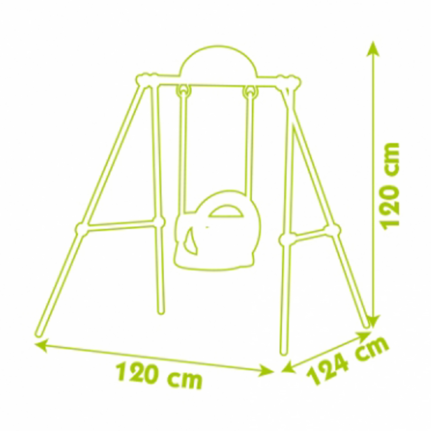 Diagramma di un'altalena con dimensioni di 120 cm e 124 cm.