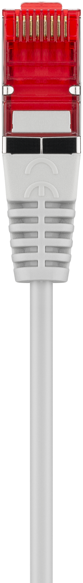 Kabel Ethernet z czerwonym złączem i białym kablem.