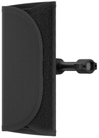 Eine schwarze Telefonhalterung mit einem schwarzen Arm.