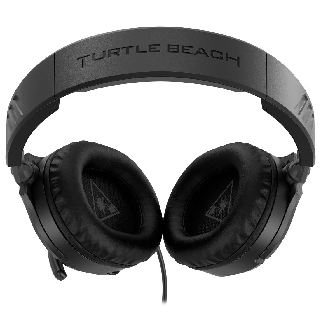 Schwarze Turtle Beach-Kopfhörer mit Ohrmuscheln, einem Kopfband und einem Mikrofon.