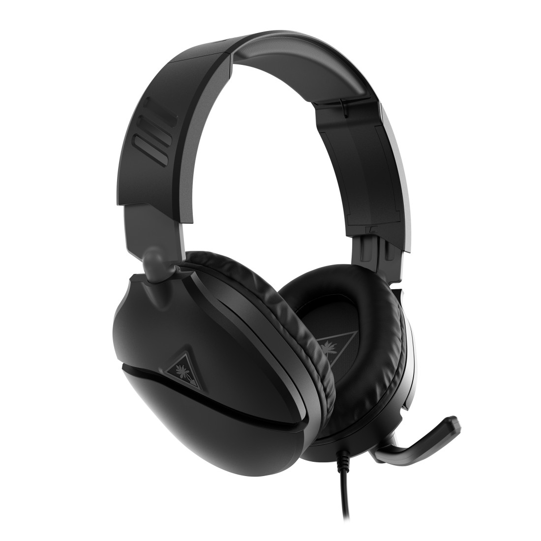 Schwarzes Gaming-Headset mit Ohrmuscheln und Mikrofon, mit einem schlanken Design.