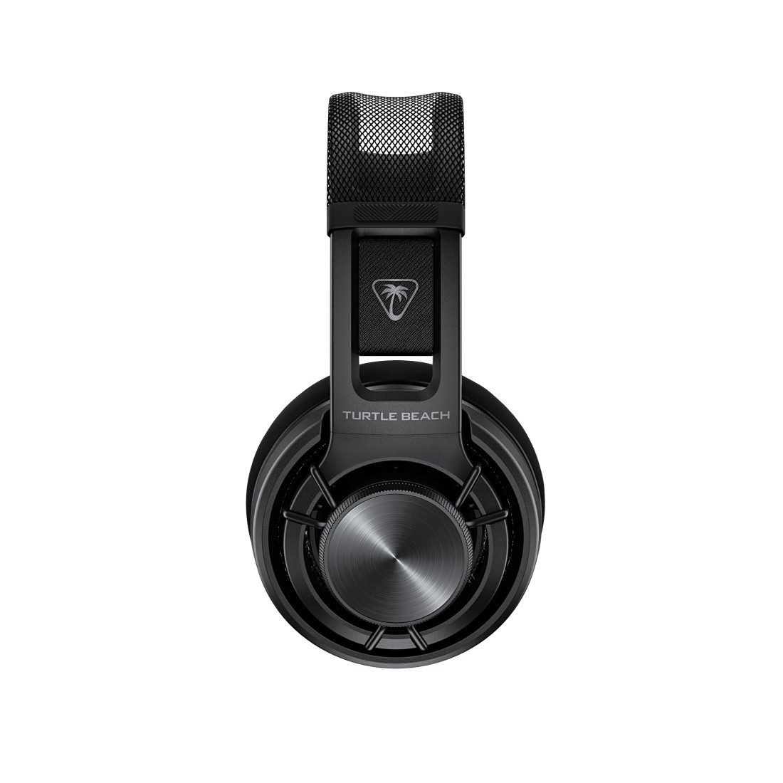 Schwarze Turtle Beach Kopfhörer. Die Kopfhörer befinden sich auf weißem Hintergrund. Nahaufnahme.