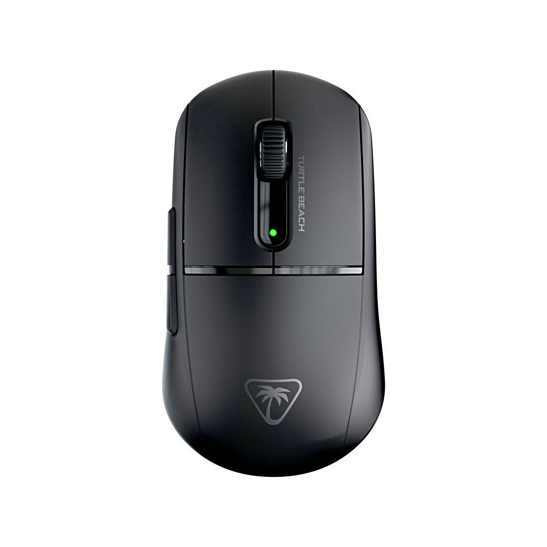 Eine schwarze Computermaus mit einem Scrollrad und dem Turtle Beach Logo.