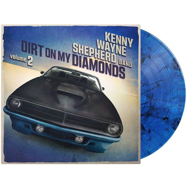 Kenny Wayne Shepherd Band Albumcover. Blaue Vinyl-Schallplatte. Auto-Grafik, mit Albumtitel auf dem Cover.