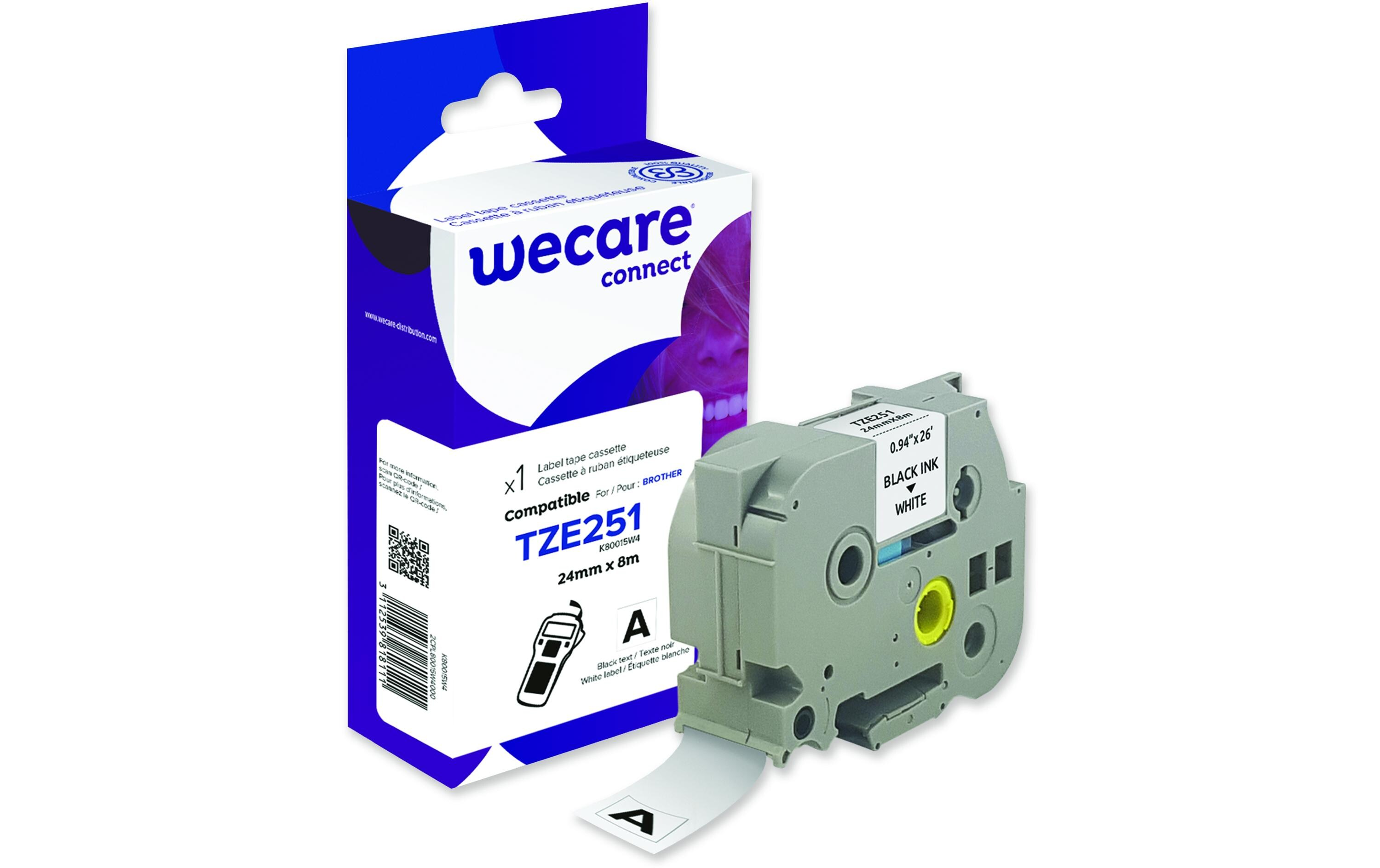 Wecare Ruban d'Étiquetage TZE-251 Noir sur Blanc