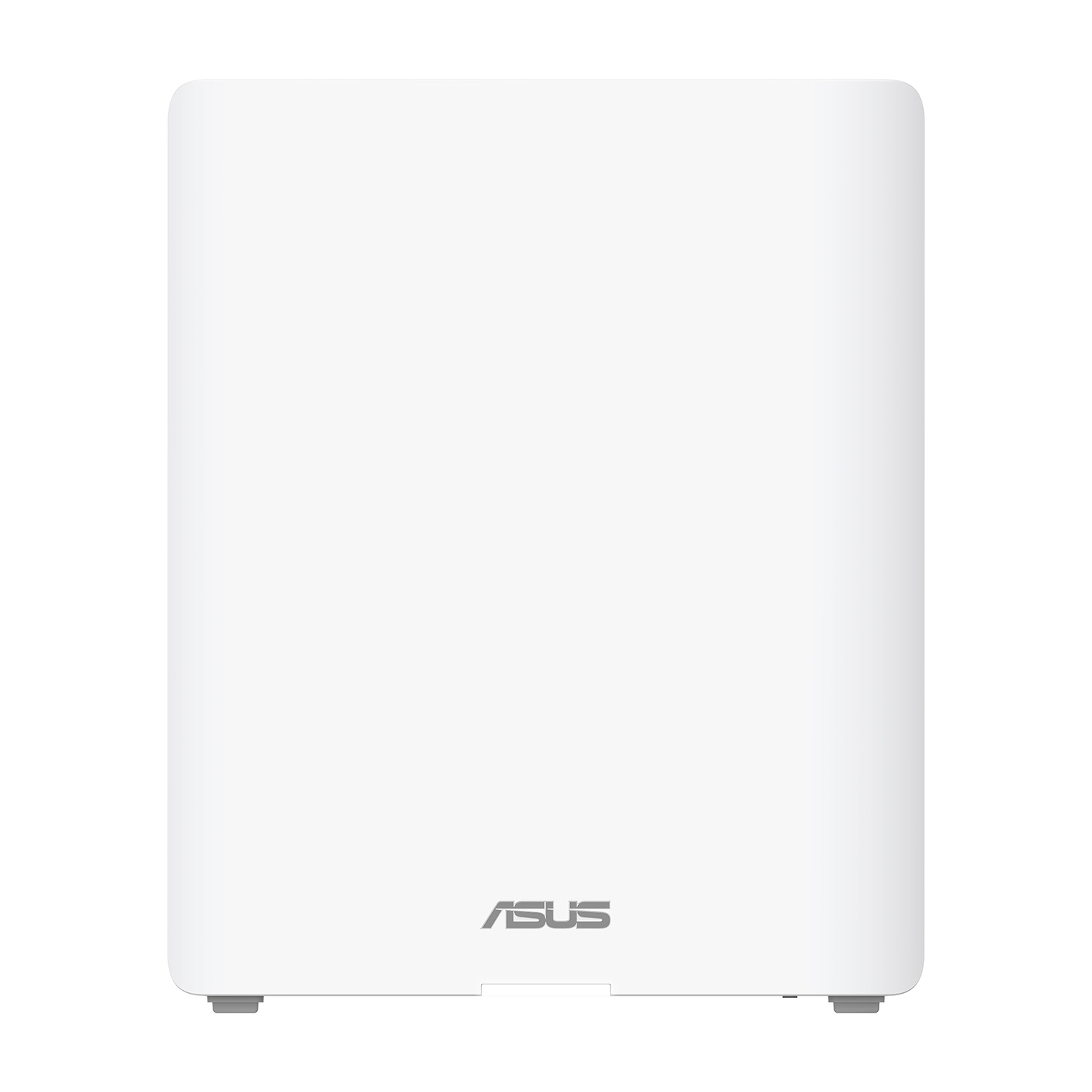 Un dispositivo rettangolare bianco con il logo ASUS, su sfondo bianco, che mostra un design pulito.