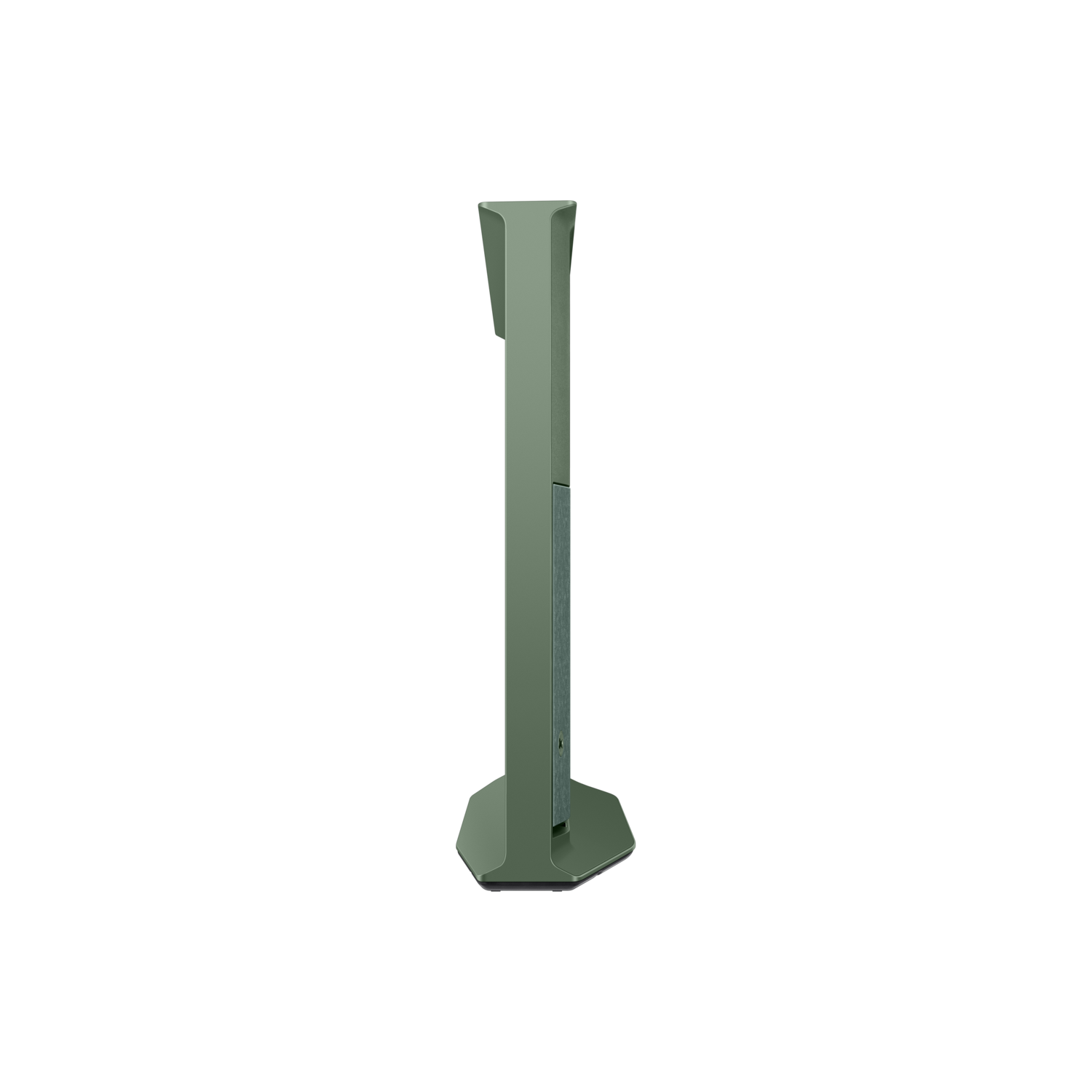 Groene, hoge, moderne lamp op zwarte achtergrond. Zijaanzicht.