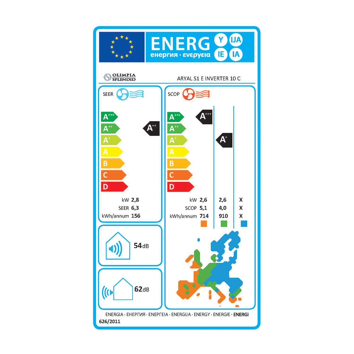 Etichetta energetica con diverse valutazioni A+++, che rappresenta l'efficienza energetica di un dispositivo.