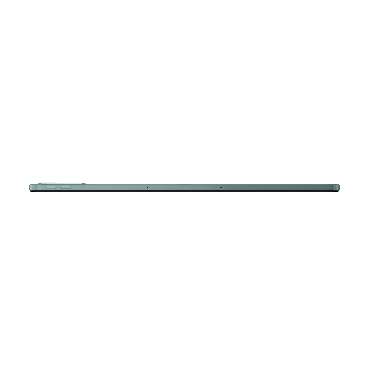 Tablette verte, vue de dessus, avec un design élégant sur fond blanc.