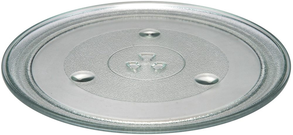 A transparent glass plate with three small circles.