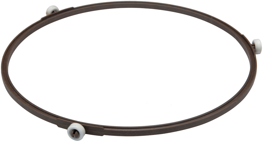 Brown circular microwave oven roller ring with three small white wheels.