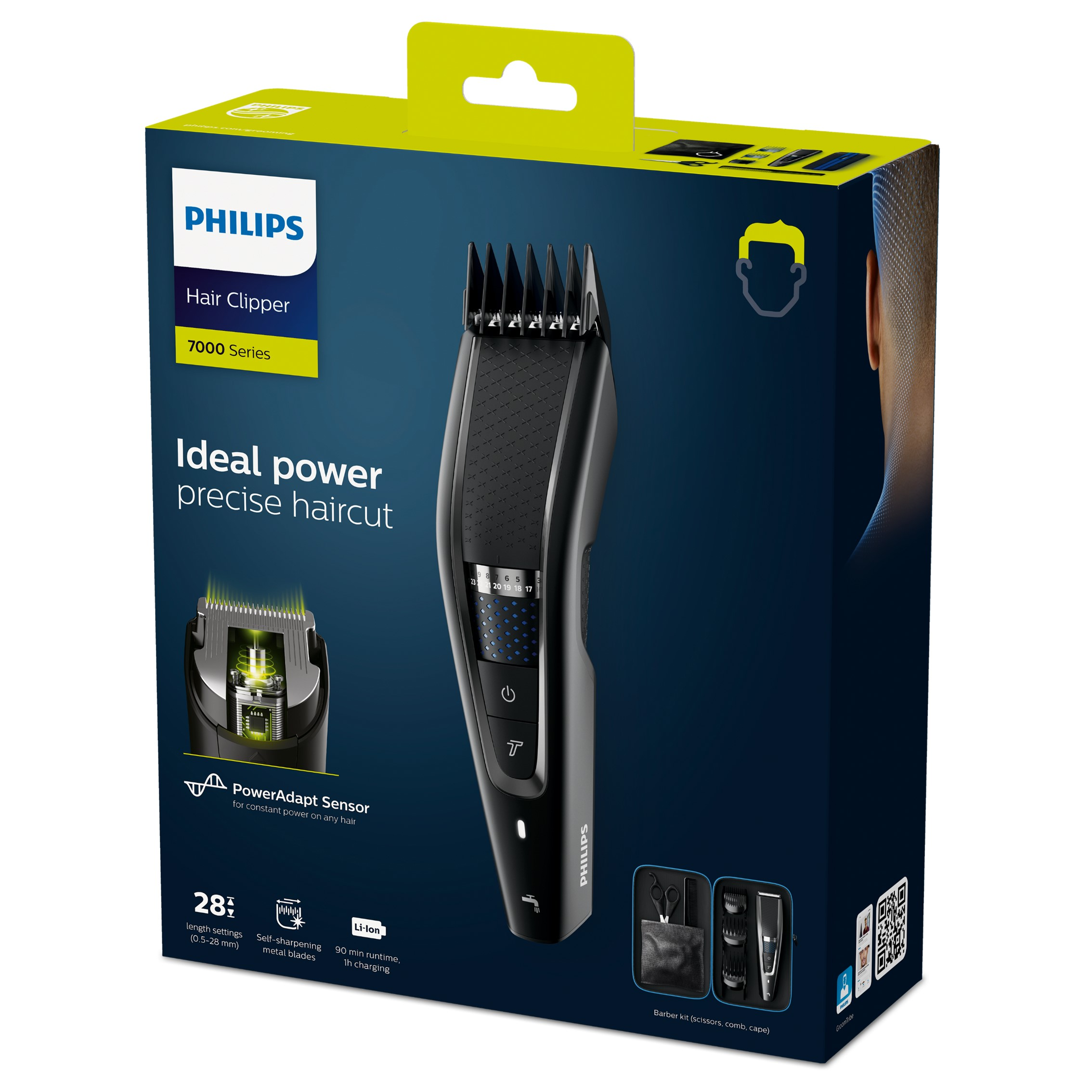 Cortapelos en una caja. Blanco y negro, marca Philips.