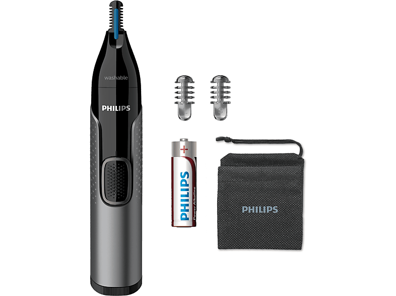 Cortapelos nariz Philips NT3650 16 Acero inoxidable Para orejas y cejas 2 Peines guia Resistente agua Gris Pila AA