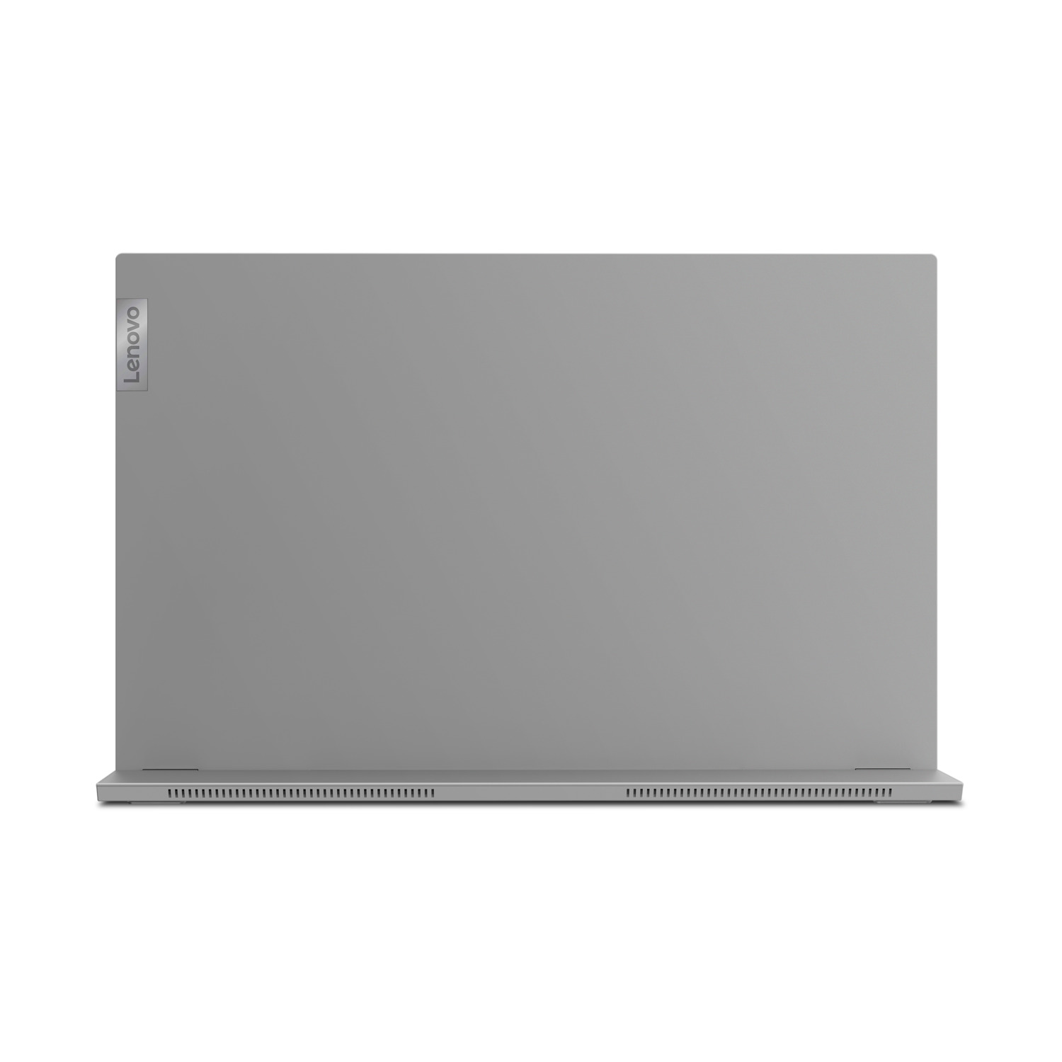 A gray Lenovo laptop, closed, viewed from above with the Lenovo logo in the corner.