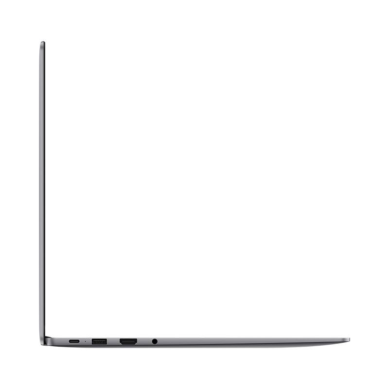 Ein silberner Laptop, Seitenansicht, vor weißem Hintergrund.