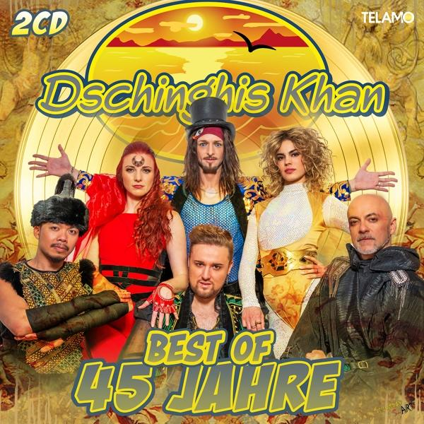 Albumcover: Band auf goldenem Vinyl-Hintergrund. Titel: Best of 45 Jahre, Dschinghis Khan.