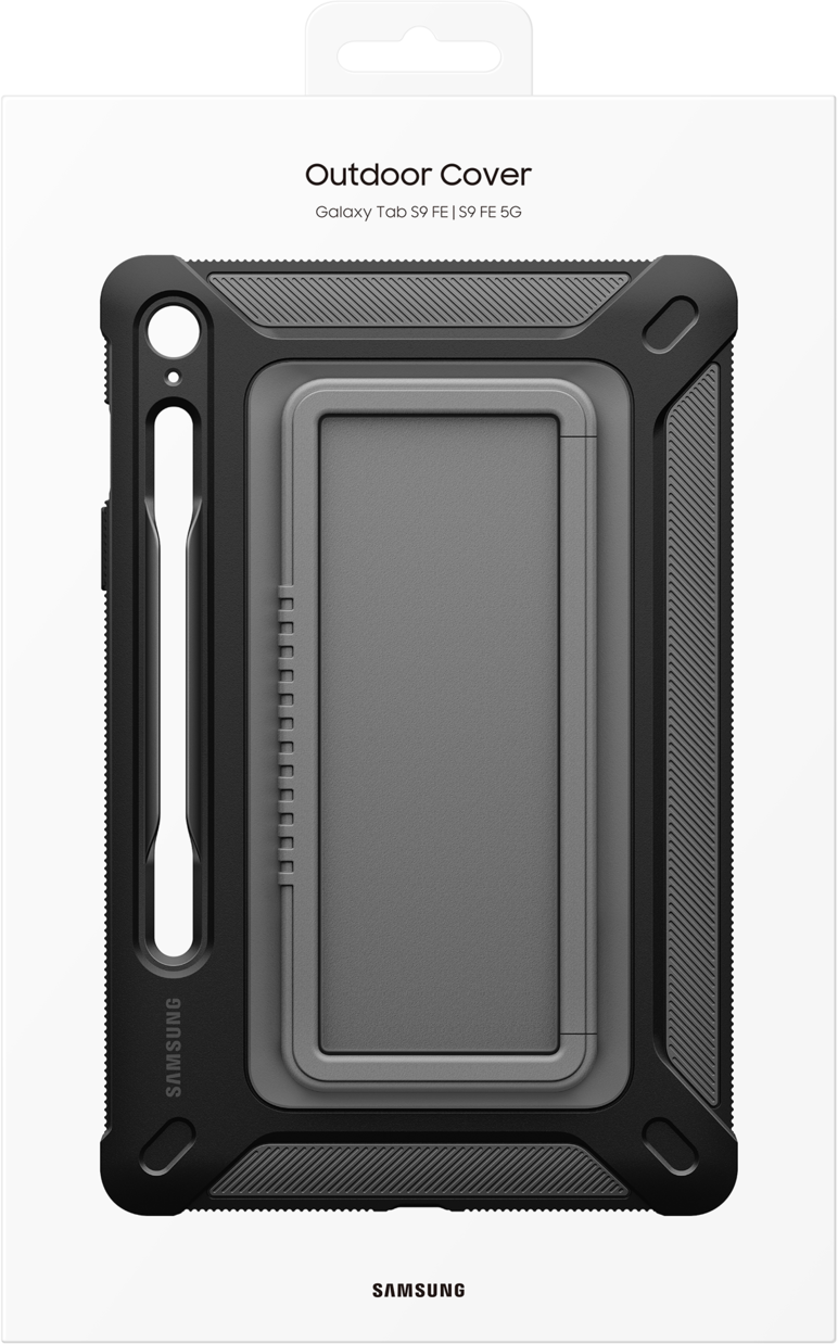 Coque Samsung Outdoor pour Galaxy Tab S9 FE et S9 FE 5G. Étui gris et noir.