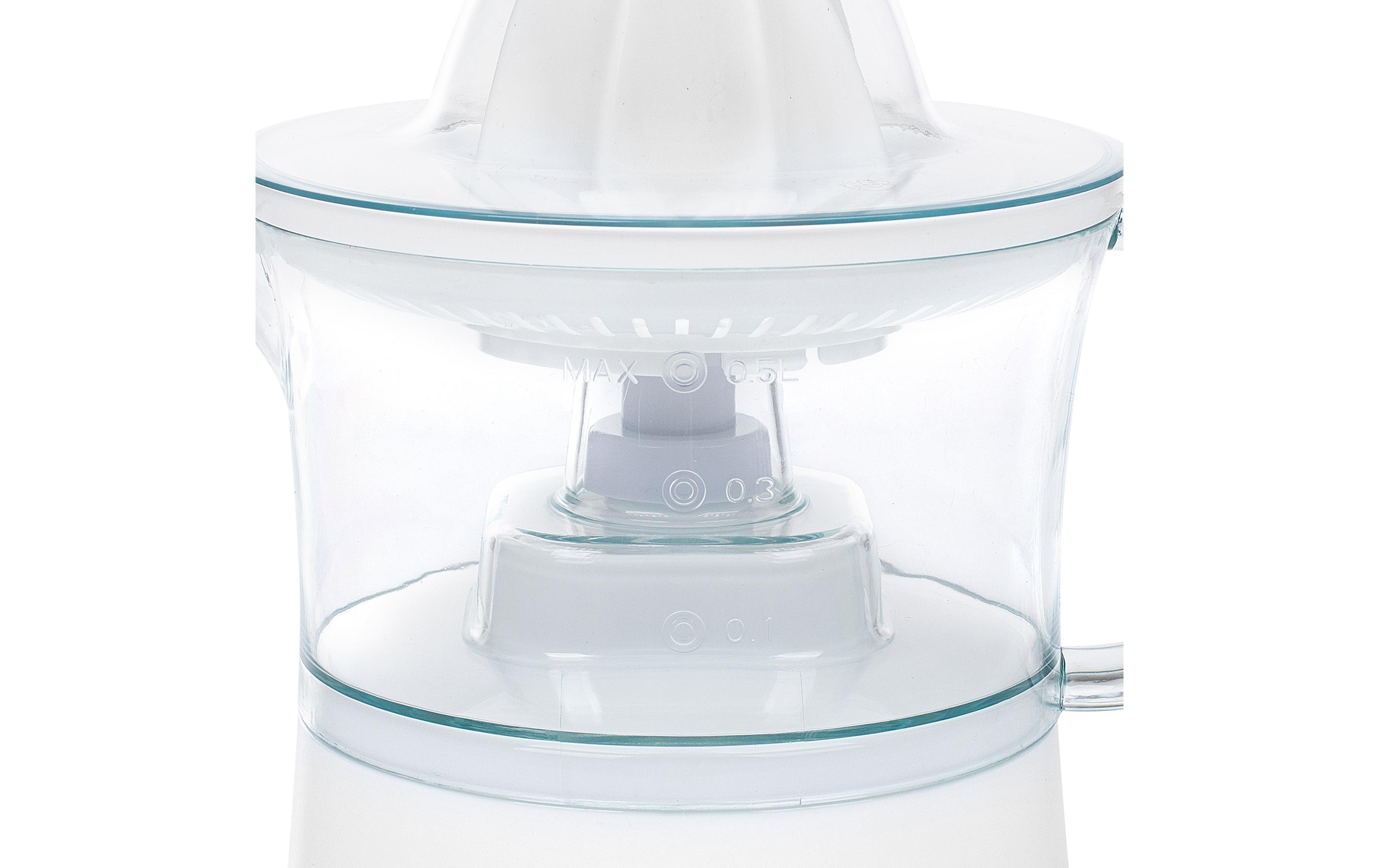Primo piano di una centrifuga bianca. La base è in plastica trasparente, la parte superiore è bianca.