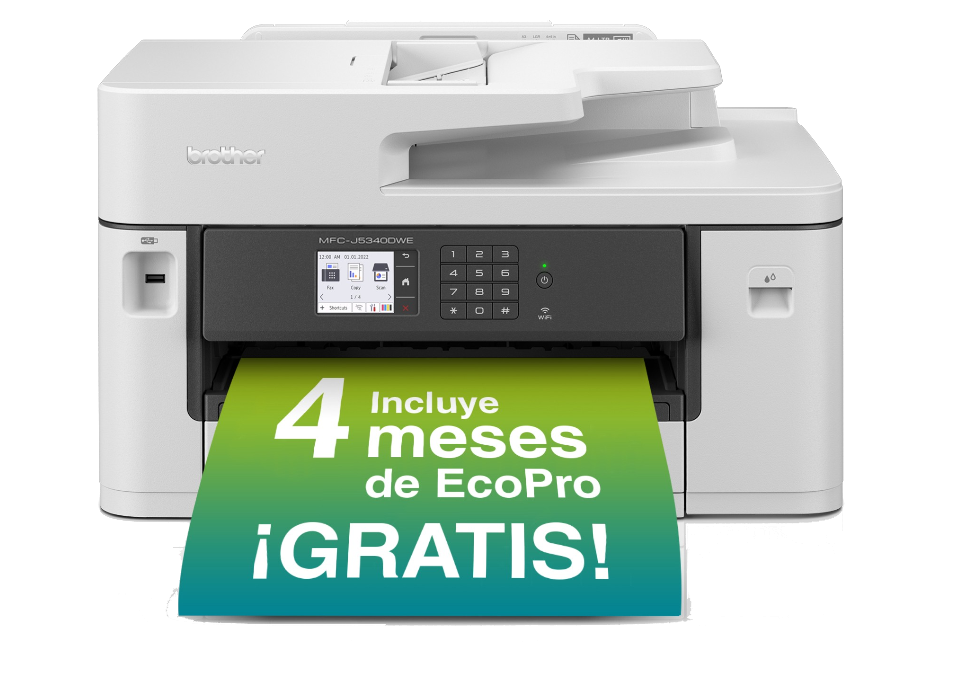 Impresora blanca con texto verde: Incluye 4 meses de EcoPro ¡GRATIS!