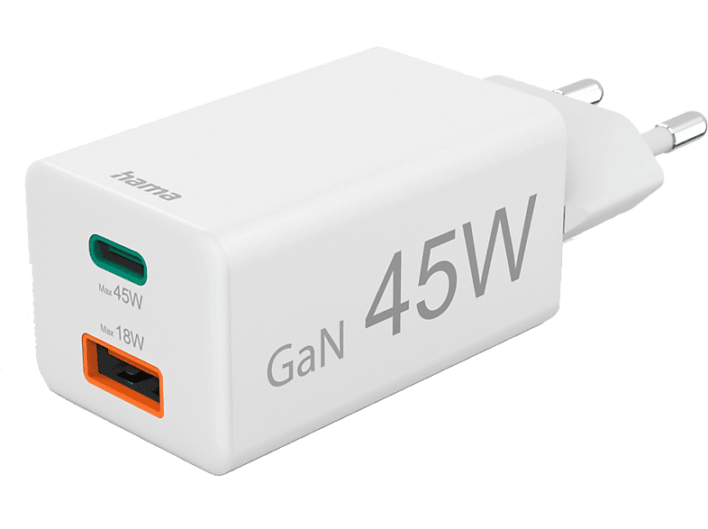 Cargador móvil - Hama 00201993, USB-C+USB-A, Universal, 45W, 220V, Blanco