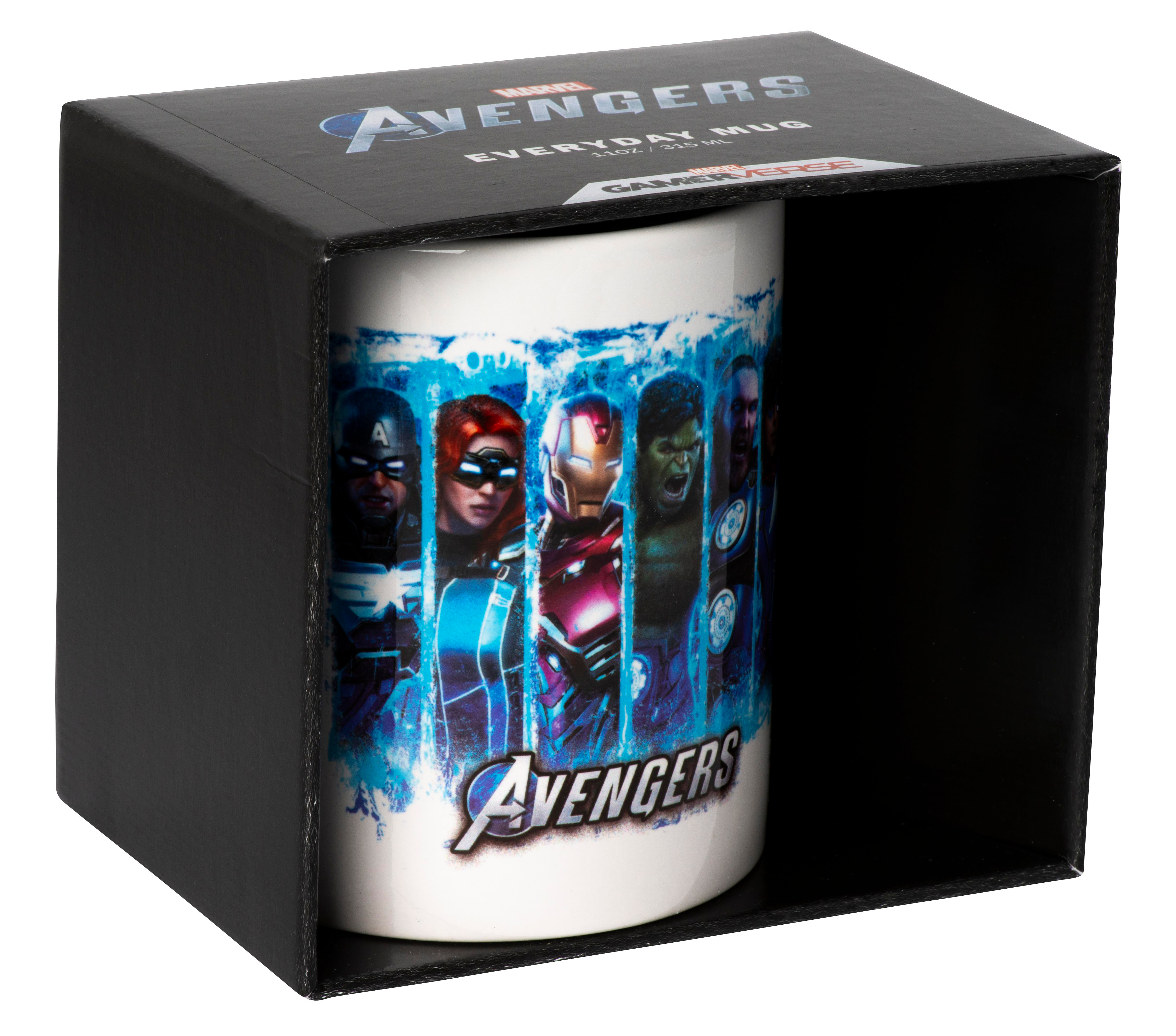 Eine schwarze Box mit dem Wort Avengers und Bildern der Charaktere.