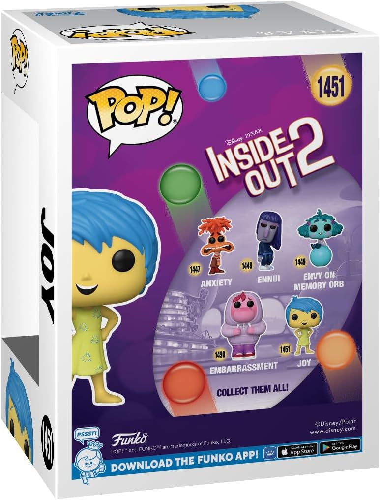 Una caja de Funko Pop para la película Inside Out 2. Presenta a Joy, el personaje principal.