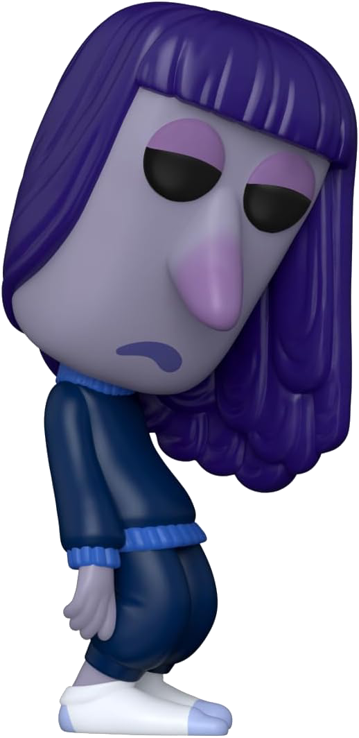 Figura de Tristeza de la película Del Revés. Pelo morado, suéter azul.