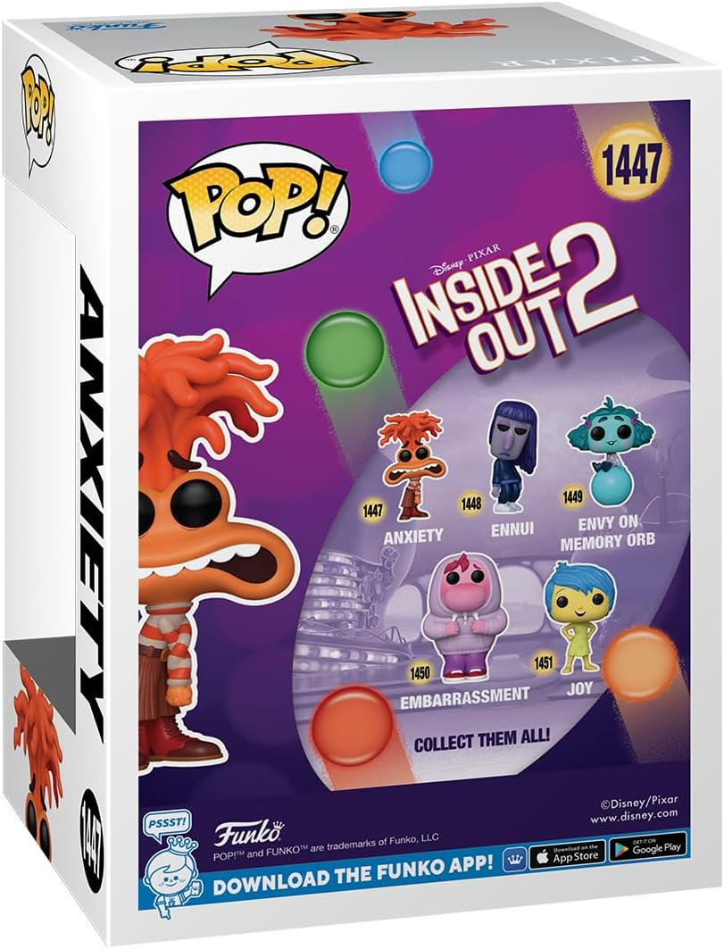 Una caja Funko Pop de Pixar Inside Out 2, con Ansiedad y otros personajes.