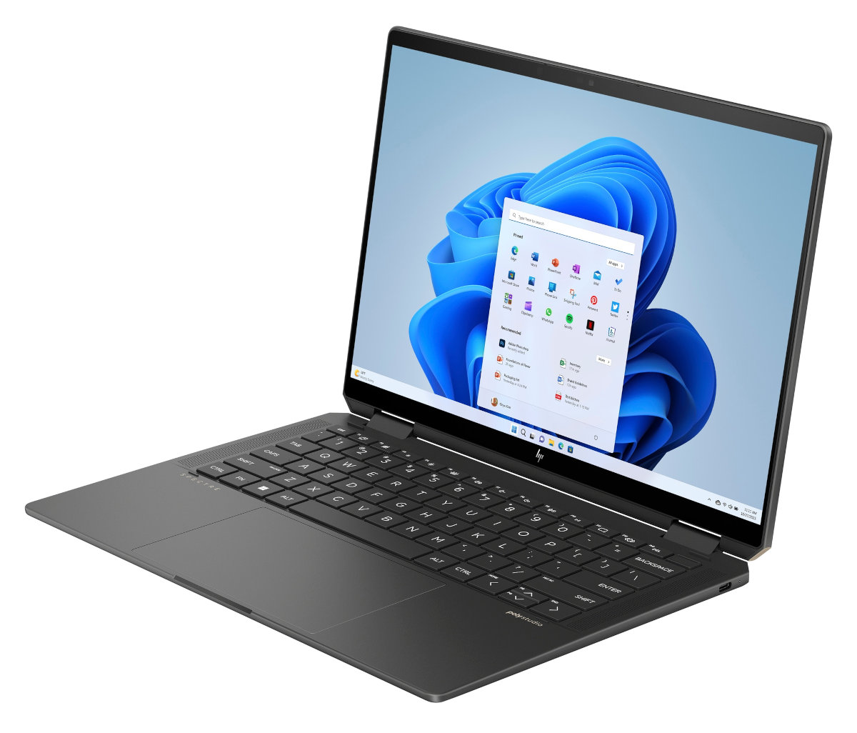 Otwarty srebrny laptop, wyświetlający pulpit Windows 11 z otwartym oknem aplikacji.