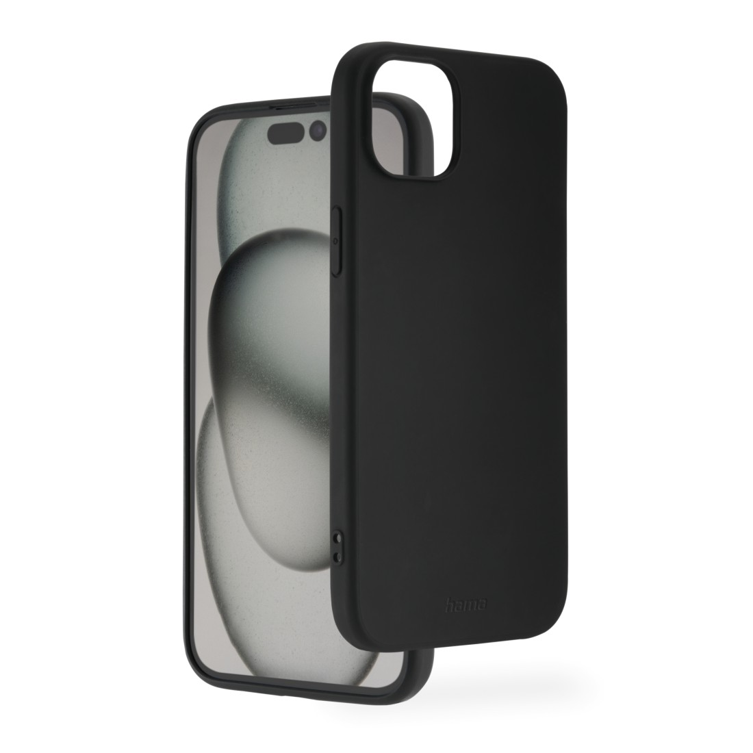 Eine schwarze Handyhülle geöffnet mit einem Telefon darin, vor weißem Hintergrund.