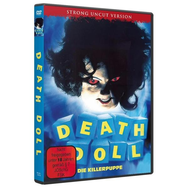 DVD-Cover mit einer Puppe und dem Text 'Death Doll'. Die Puppe hat rote Augen und einen finsteren Blick.