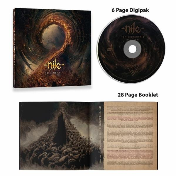CD-Album-Verpackungsset: Digipak, CD und Booklet. Enthält dunkle Fantasy-Kunst mit Spirale und Figuren.