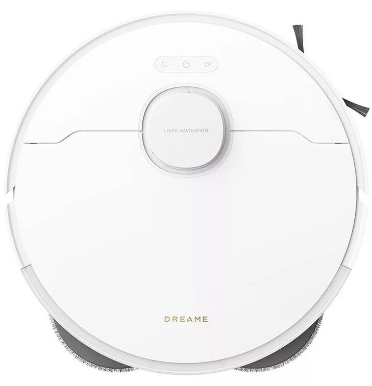 Biały odkurzacz automatyczny z logo 'DREAME' i napisem 'LIDAR NAVIGATION' na górze.