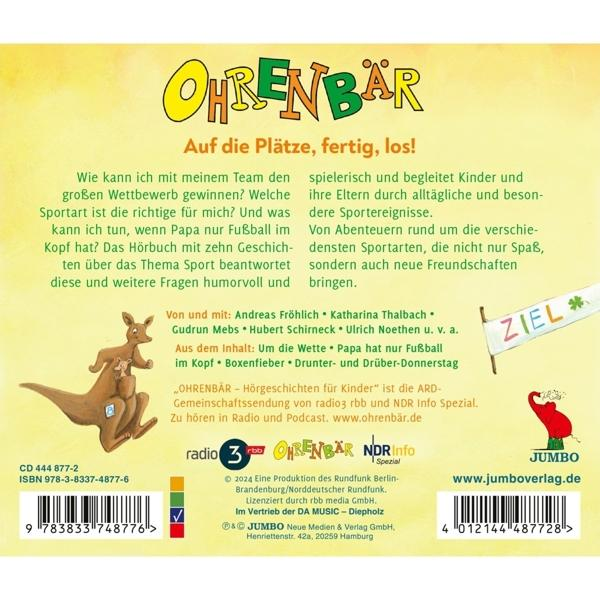 Buntes Buchcover, Cartoon-Känguru, Text auf Deutsch, CD und rotes Logo.