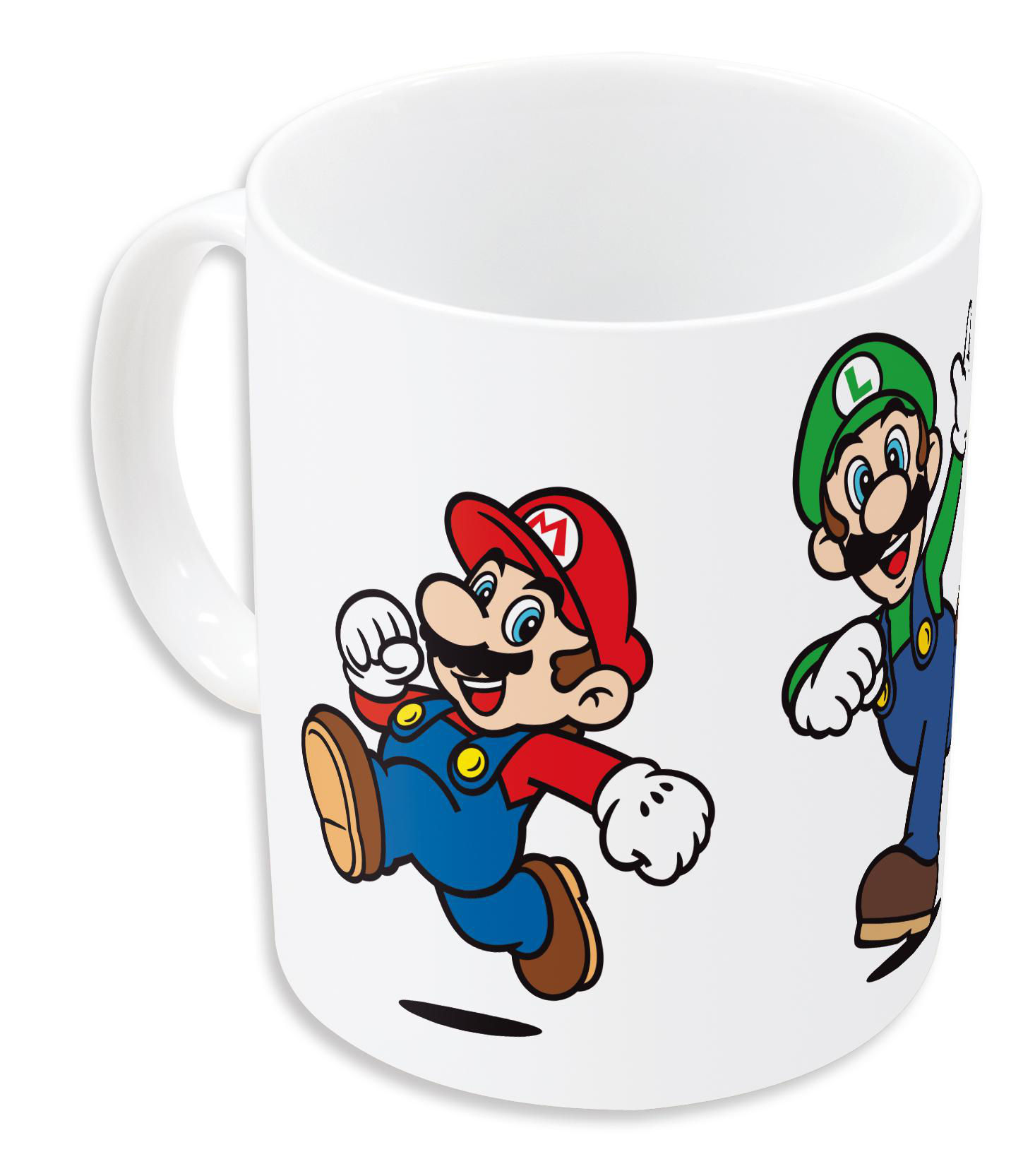 Weiße Tasse mit Illustrationen von Mario und Luigi aus Super Mario Bros.