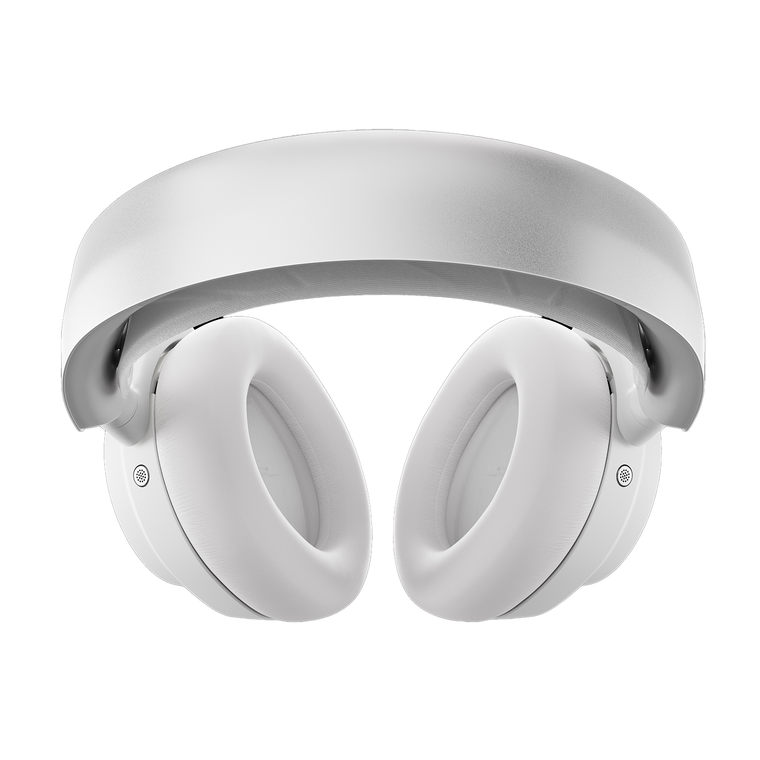 Cuffie bianche su sfondo bianco. Le cuffie sono di tipo over-ear.