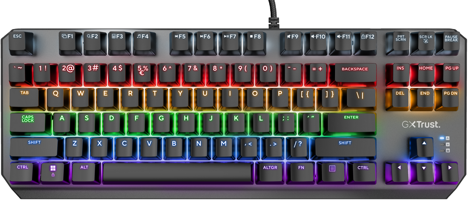 TRUST GXT 834 Callaz TKL mechanikus billentyűzet, Outemu Red, US Angol kiosztással, fekete (24404)