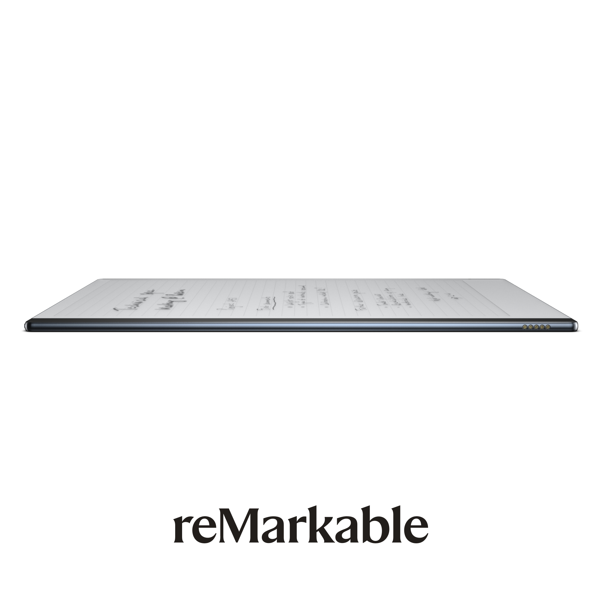 Seitenansicht eines reMarkable-Tablets, darunter der Text 'reMarkable'.