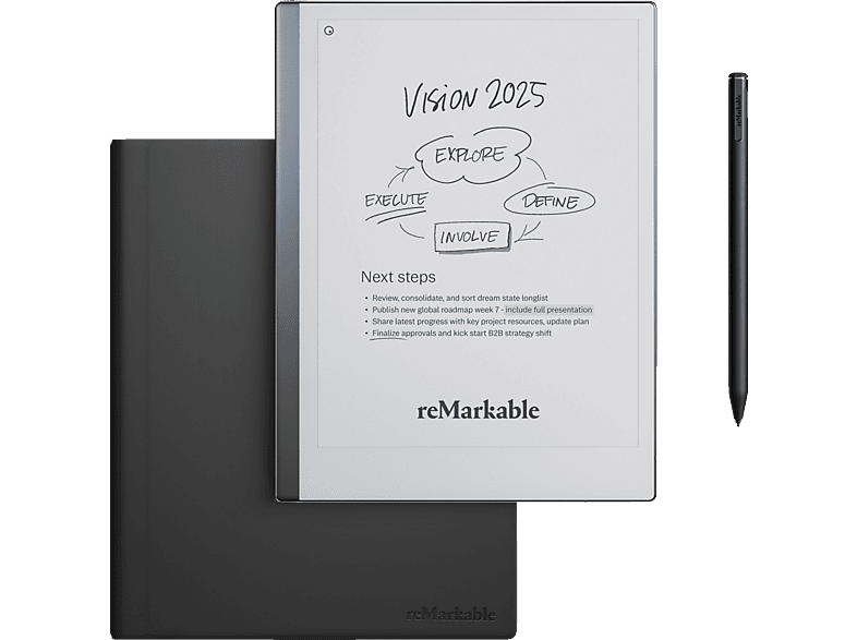 REMARKABLE 2, Marker Plus und Book Folio Schutzhülle schwarzes Leder Grafiktablet, Schwarz