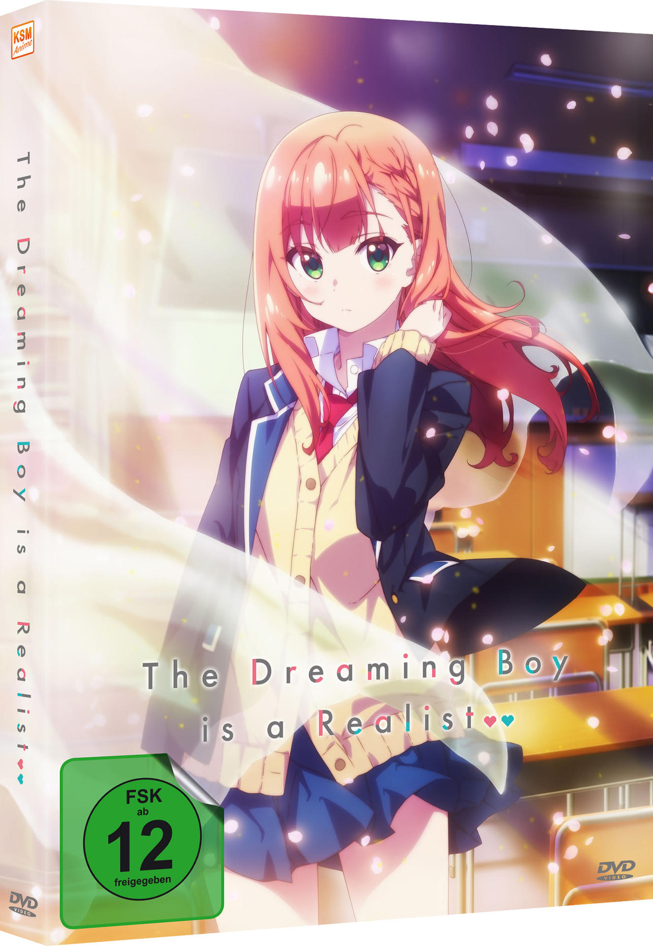 Anime-DVD-Cover: Mädchen mit roten Haaren in Schuluniform, Titel 'The Dreaming Boy is a Realist'.