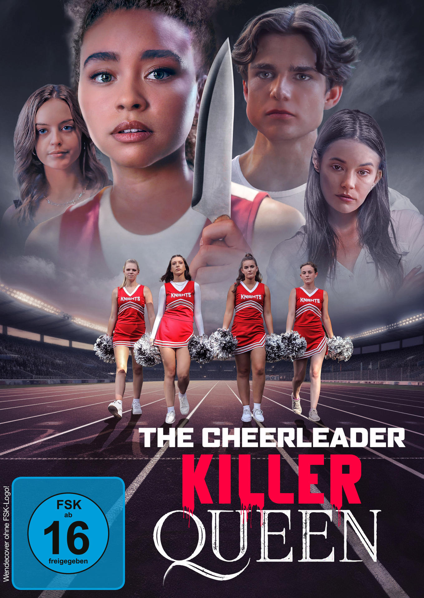 Das Cheerleader Killer Queen Filmplakat mit Cheerleadern und Schauspielern.
