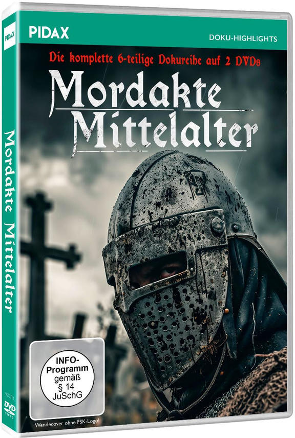 DVD-Hülle: Ritter in Rüstung, Titel "Mordakte Mittelalter", Hintergrund Kreuz