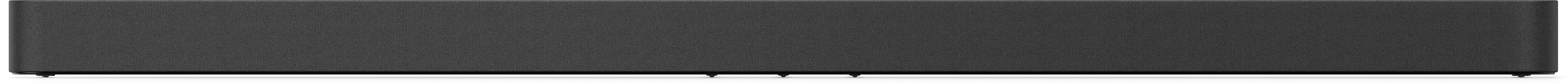 Hosszú, fekete soundbar fehér háttérrel.