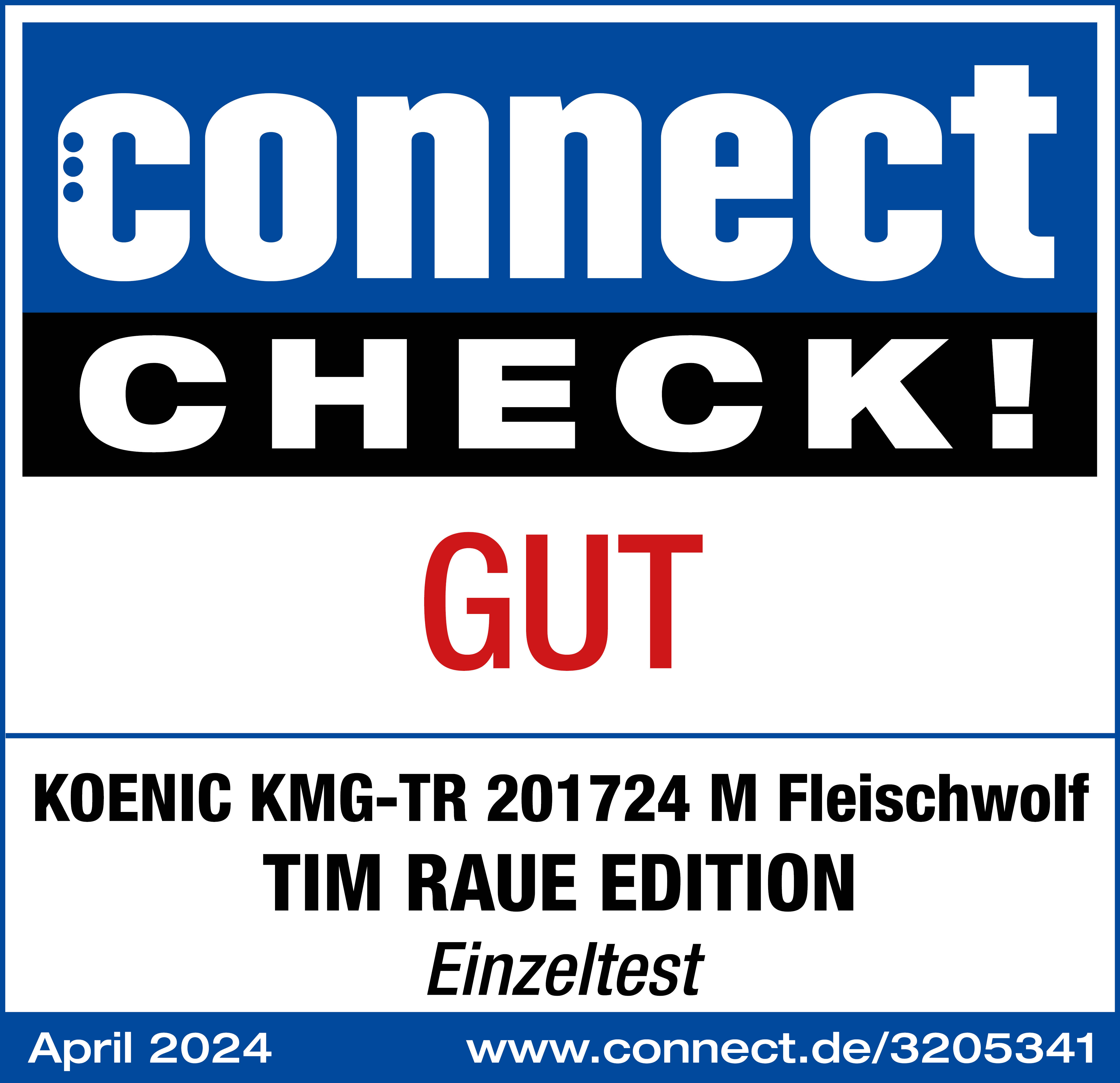 Connect CHECK!-Logo, Bewertung GUT und Details zu einem Fleischwolf-Einzeltest vom April 2024.
